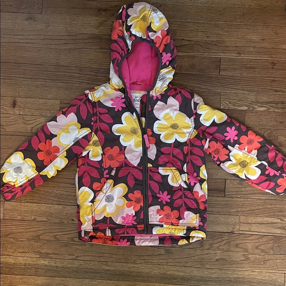 Mini Boden Girls Floral Hooded Puffer Jacket with hood